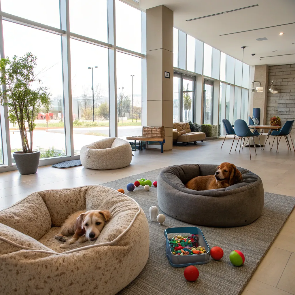 Spacious lounge area for pets at TYRATHOS